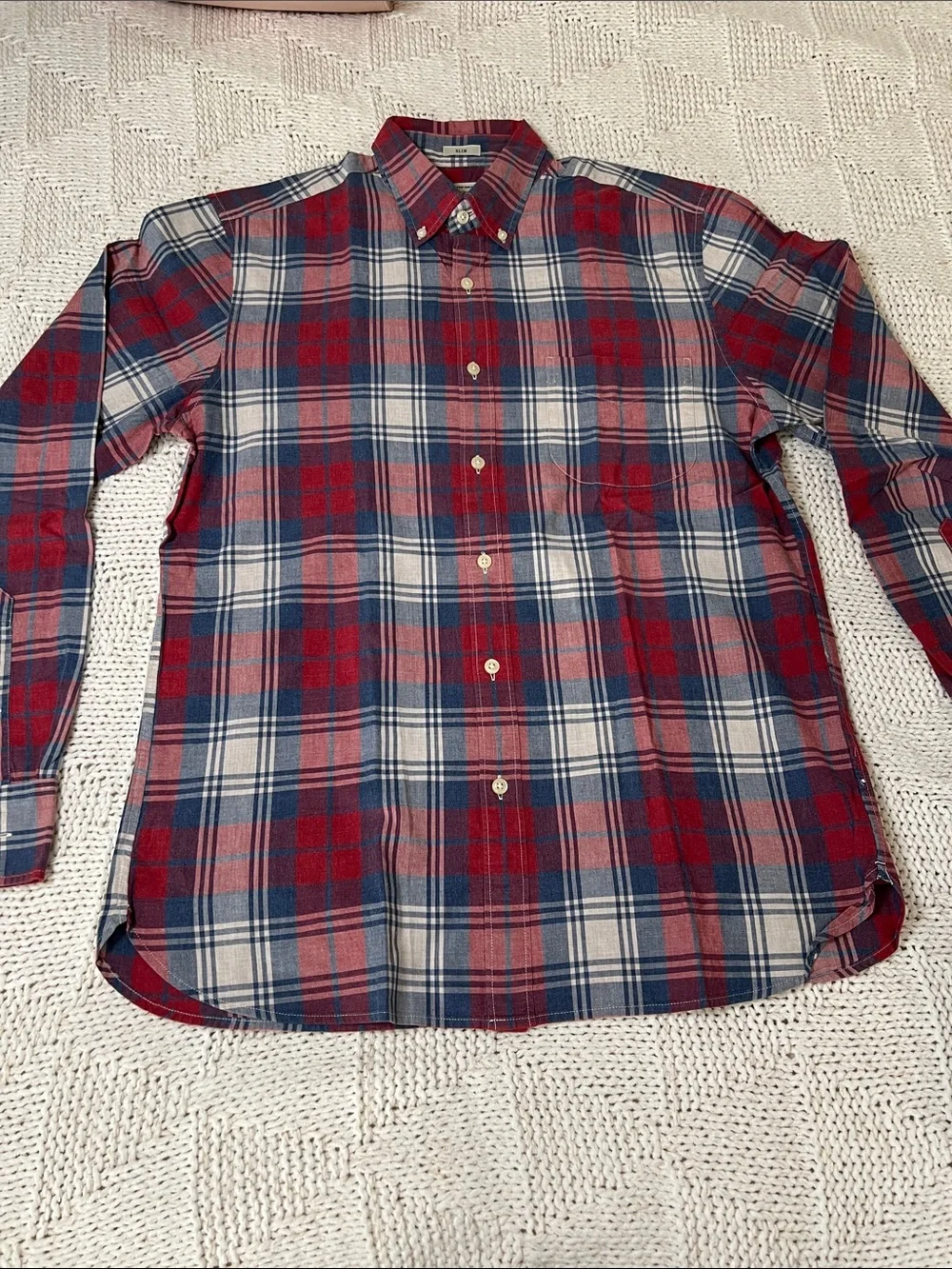 J. Crew Red, Navy & White Plaid Button-Down Shirt